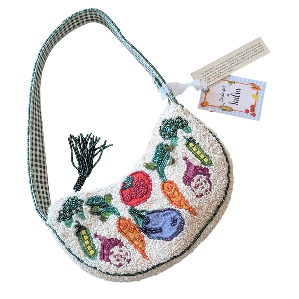 Viral Beaded Bag Handcrafted In India Beaded Vegetable Garden Shoulder Bag NWT